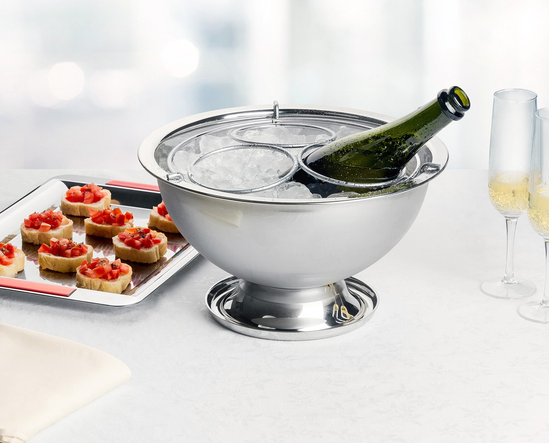 Champagne and Wine  Ice Bucket with Bottle Holder Stainless Steel 18/10  32 cm 6 L Made in Brazil