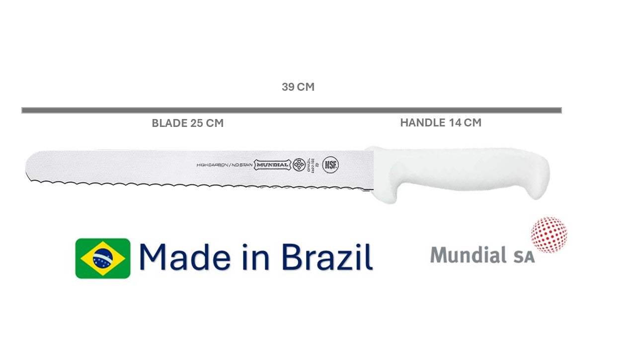 Professional Slicer 10' Serrated Mundial High Carbon Stainless Steel Din 1.14116 54 - 57 HRC NSF Antibacterial - The Original Brazilian Knife