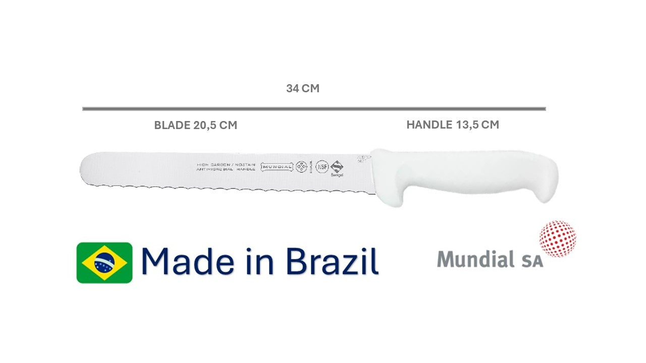 Professional Slicer 8' Serrated Mundial High Carbon Stainless Steel Din 1.14116 54 - 57 HRC NSF Antibacterial - The Original Brazilian Knife
