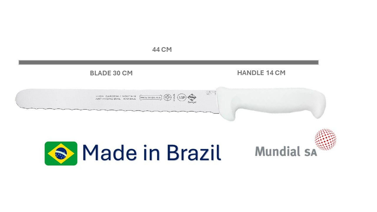 Professional Slicer 12' Serrated Mundial High Carbon Stainless Steel Din 1.14116 54 - 57 HRC NSF Antibacterial - The Original Brazilian Knife