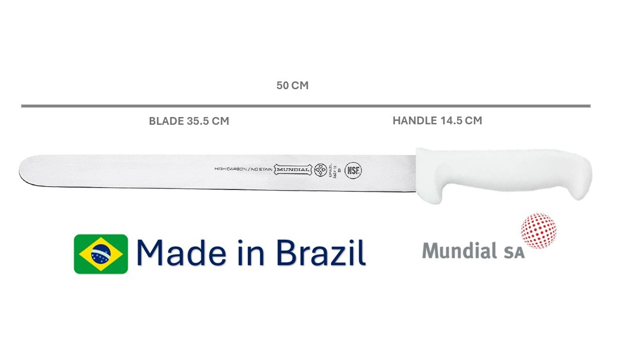 Professional Slicer 14' Plain Mundial High Carbon Stainless Steel Din 1.14116 54 - 57 HRC NSF Antibacterial - The Original Brazilian Knife