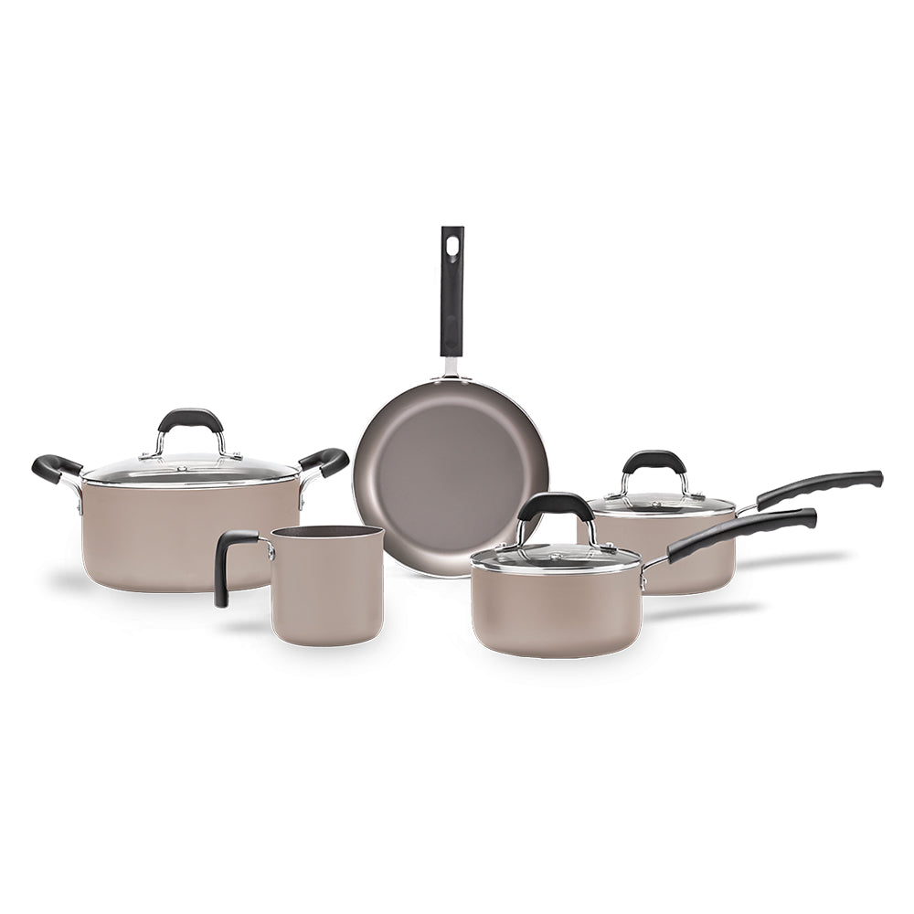 Brinox 8 pcs Cookware Set  - Saffron Range - 3mm thickness - handles fixed with rivets champagne colour - easy to cook and clean - Made in Brazil.