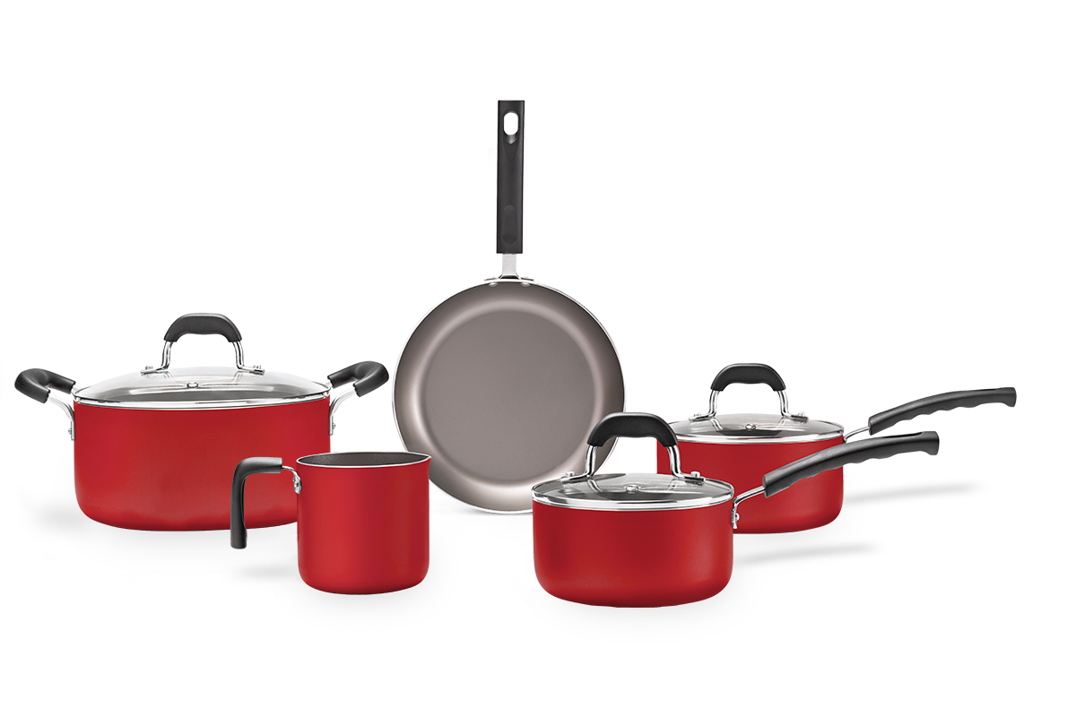 Brinox 8 pcs Cookware Set  - Saffron Range - 3mm thickness - handles fixed with rivets champagne colour - easy to cook and clean - Made in Brazil.