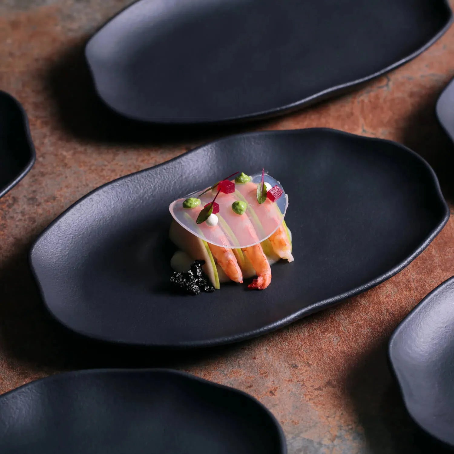 Platter Tray Shallow   Stoneware 30 cm x 20 cm  Black Matt Colour Made in Brazil Organic Shape Porto Brasil Ceramic Make a Set
